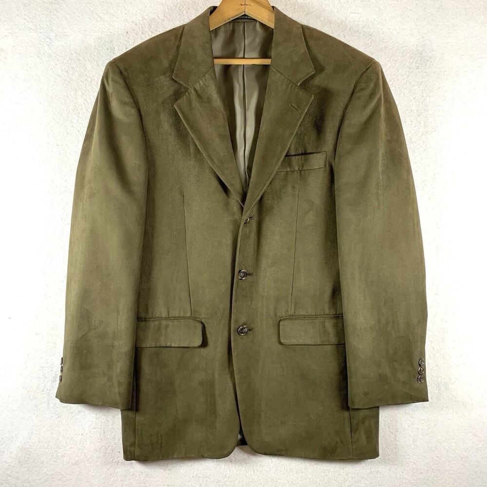 Riggins Mens Faux Suede Blazer Sz‎ 38R Olive Green Event Occasion